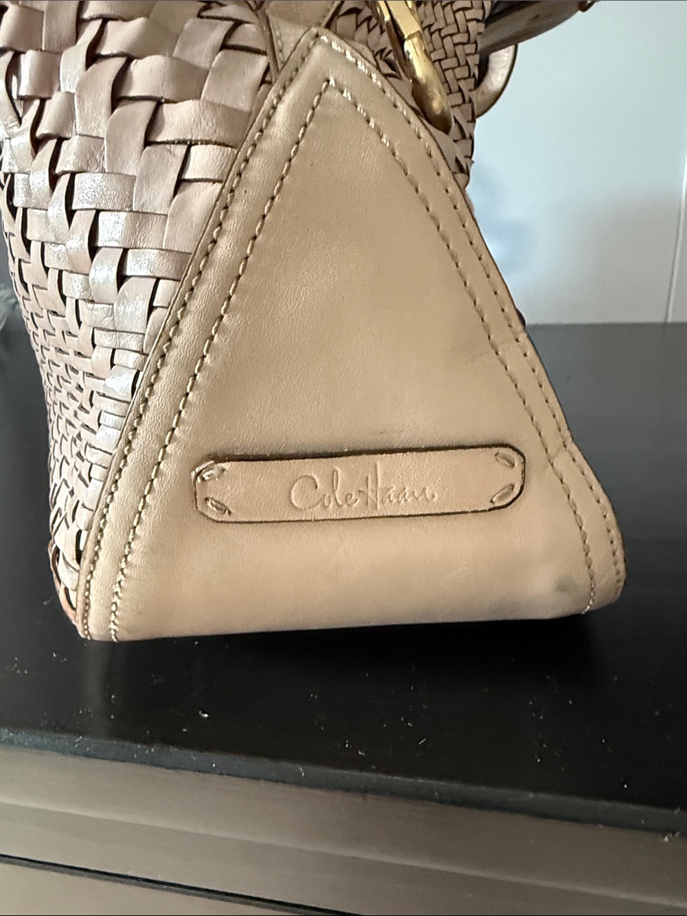 Cole Haan Woven Taupe Shoulder Bag with Braided Handle - Picture 3 of 5